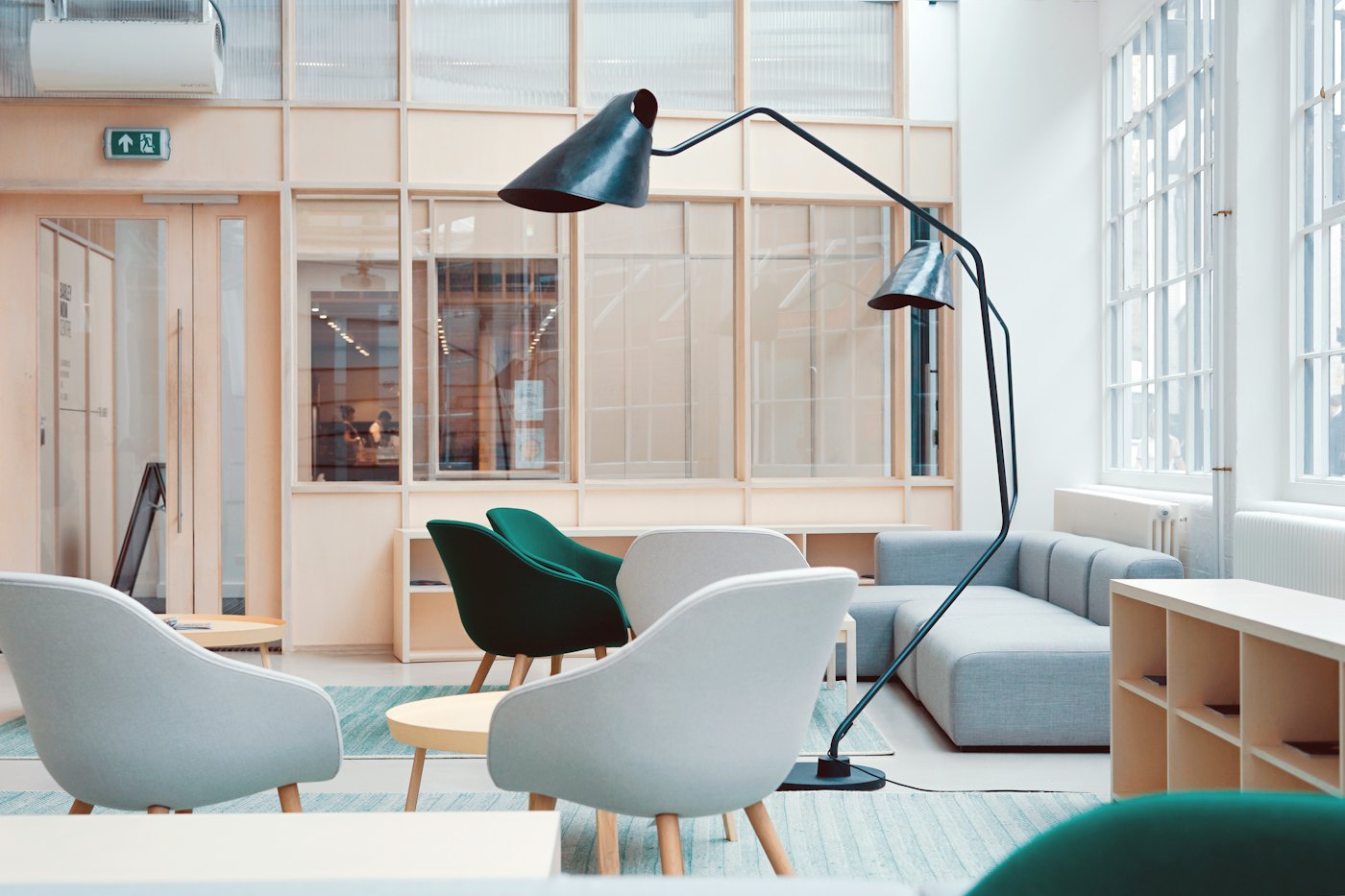 Office lounge with armchairs and sofa